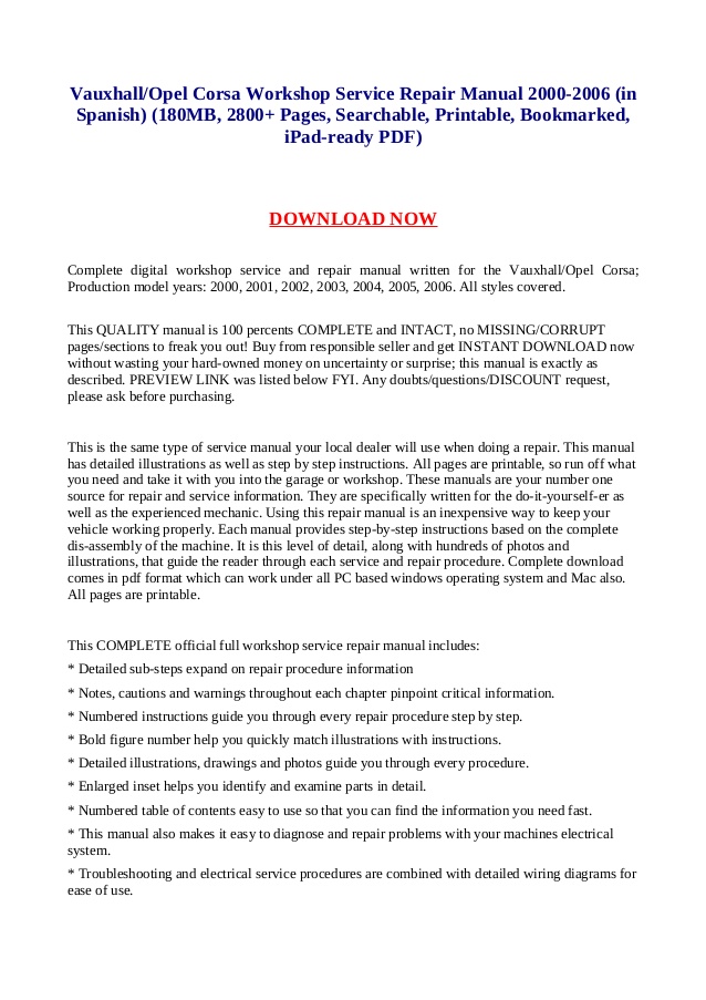Opel Corsa B Service Manual Free Download